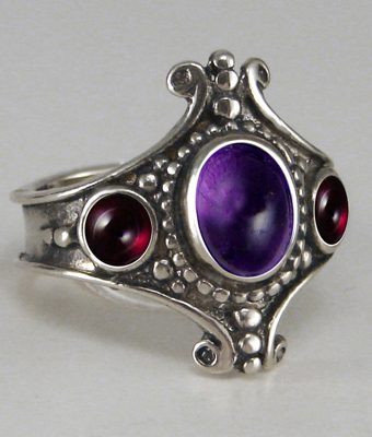 Sterling Silver Imperial Ring With Amethyst And Garnet Size 7